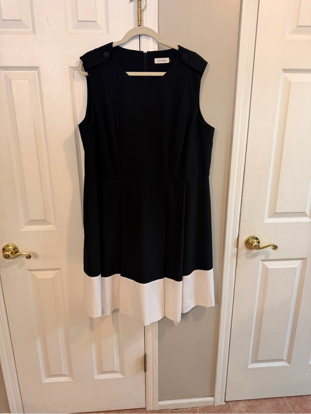 Plus size Calvin Klein Black with White Hem Sleeveless A-Line Dress